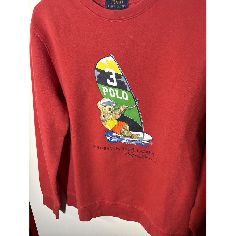 Polo Ralph Lauren Windsurfer Bear Sweatshirt Youth XL 170 Red Men's Slim S